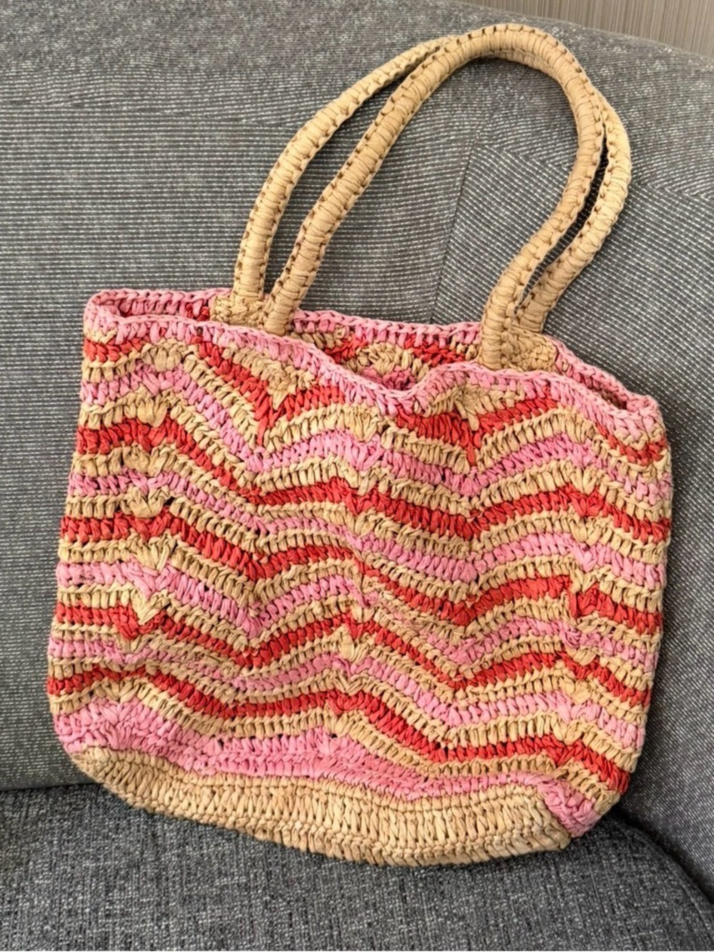 Boden Woven Pink & Natural Straw Tote Bag